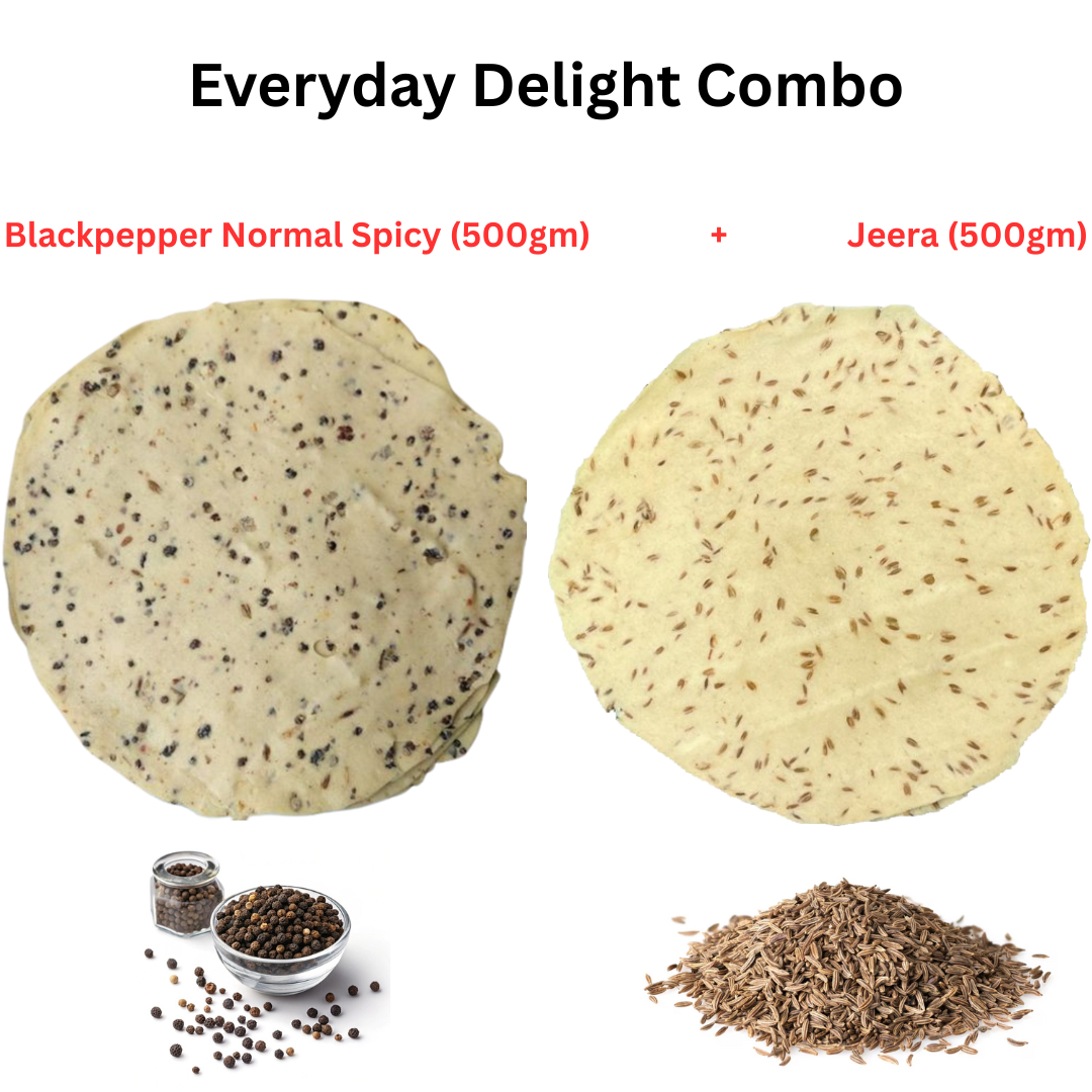Jeera & BlackPepper (Normal Spicy) Papad Combo (500g each)